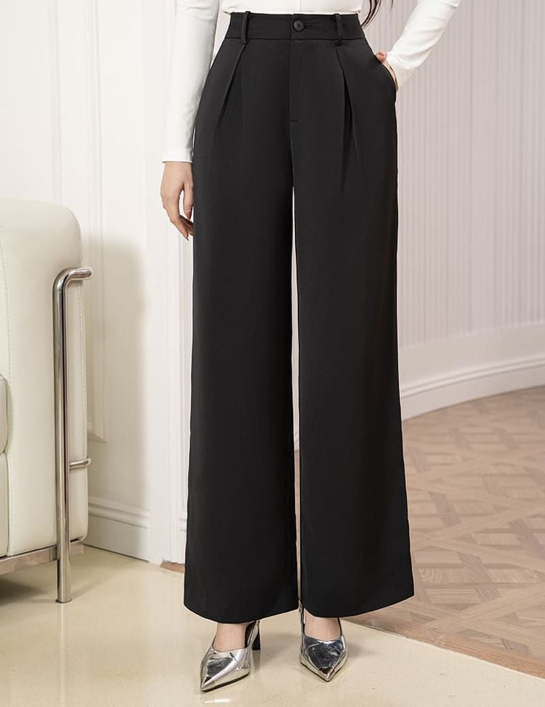 Quần âu nữ ống suông cạp kẹp lé