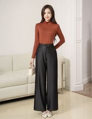 Quần jean nữ ống rộng cạp may đỉa chéo