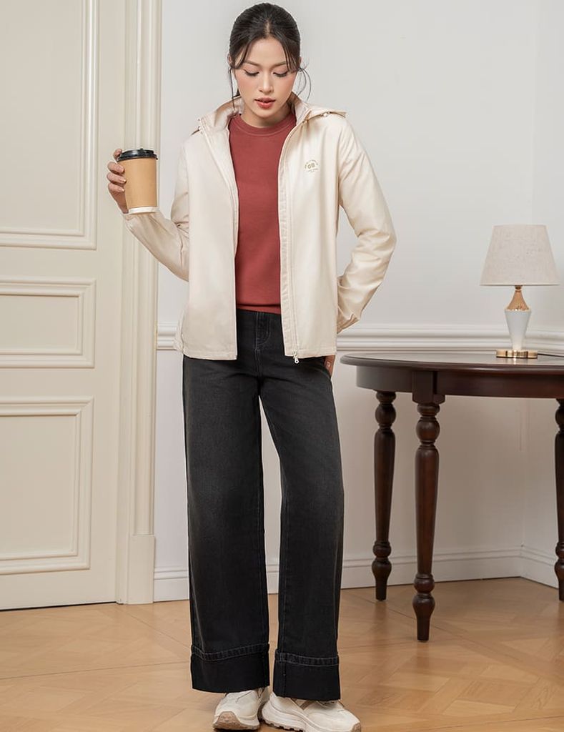 Quần jean nữ ông suông cuốn gấu