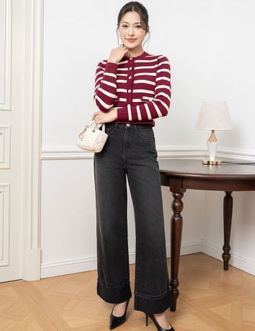 Quần jean nữ ông suông cuốn gấu