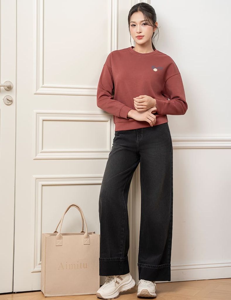 Quần jean nữ ông suông cuốn gấu