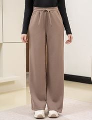 Quần nỉ nữ ống suông sườn gắn mác dệt