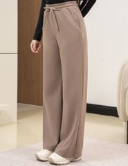 Quần nỉ nữ ống suông sườn gắn mác dệt