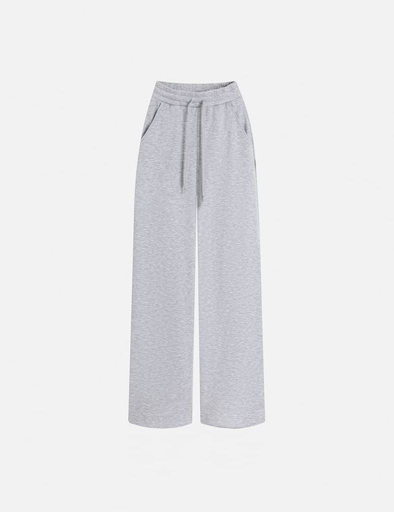 Quần nỉ nữ ống suông sườn gắn mác dệt