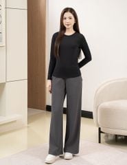 Quần nỉ nữ ống suông sườn gắn mác dệt