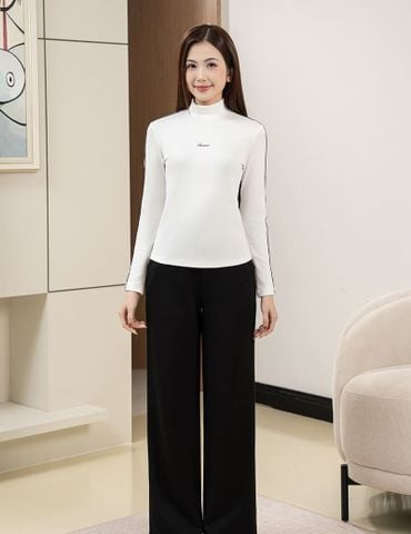 Quần nỉ nữ ống suông sườn gắn mác dệt