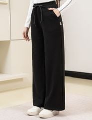 Quần nỉ nữ ống suông sườn gắn mác dệt