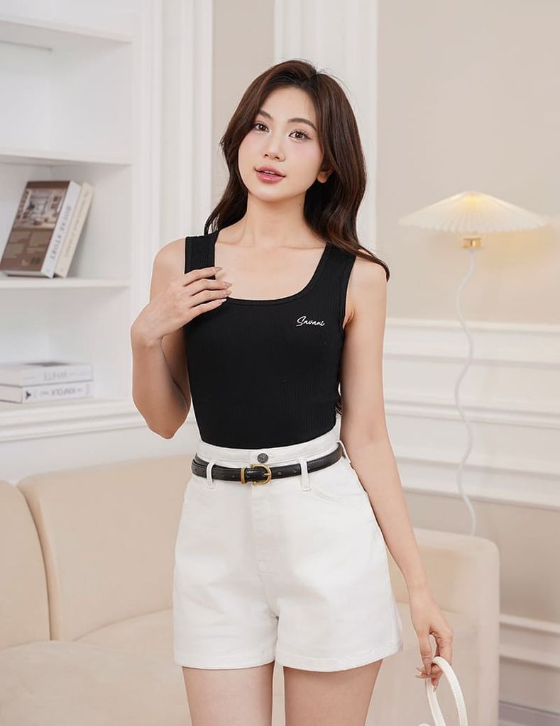 Quần short jean nữ cạp cao 2 khuy không kèm đai