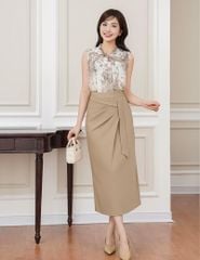Áo sơ mi ngắn tay nữ cổ V buộc nơ