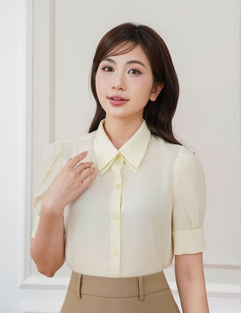 Áo sơ mi nữ ngắn tay cổ hai lớp