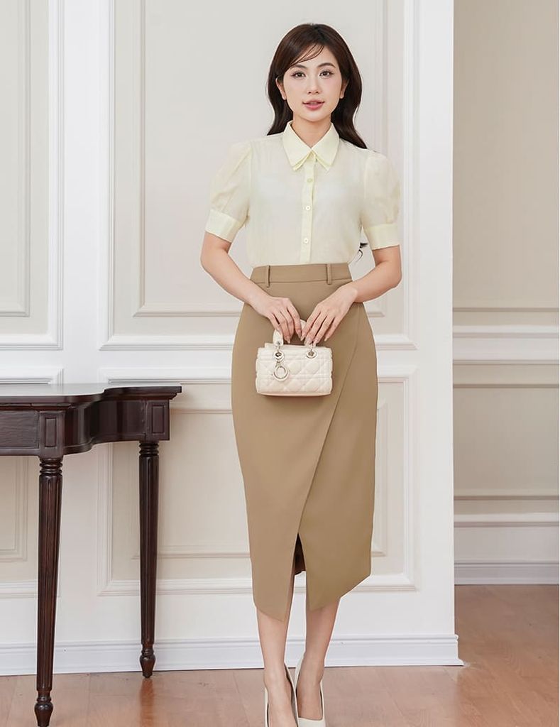 Áo sơ mi nữ ngắn tay cổ hai lớp