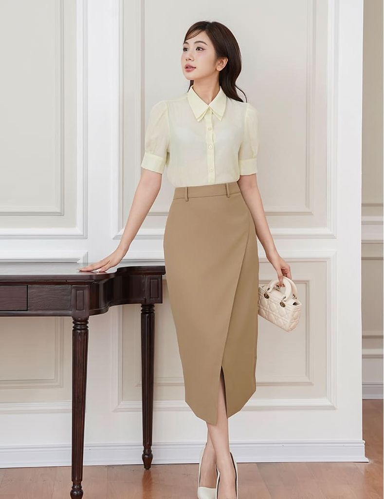 Áo sơ mi nữ ngắn tay cổ hai lớp