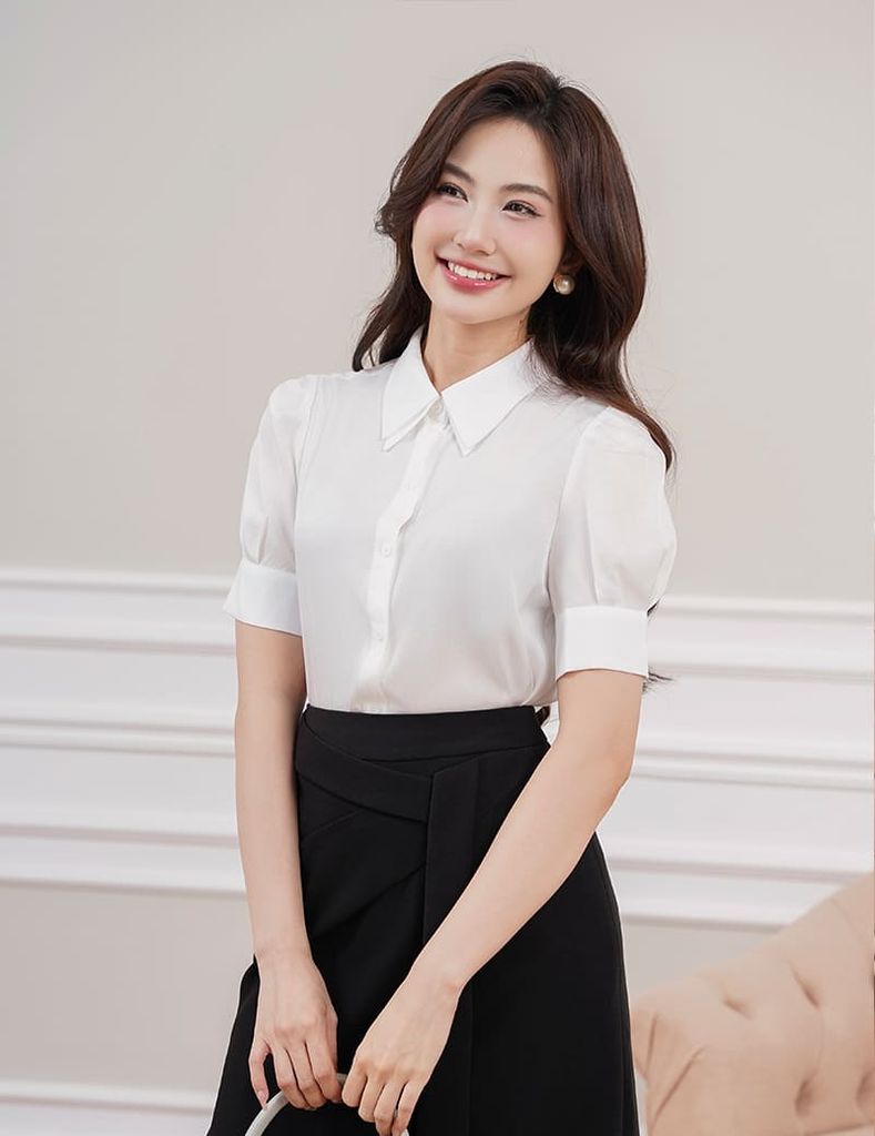 Áo sơ mi nữ ngắn tay cổ hai lớp