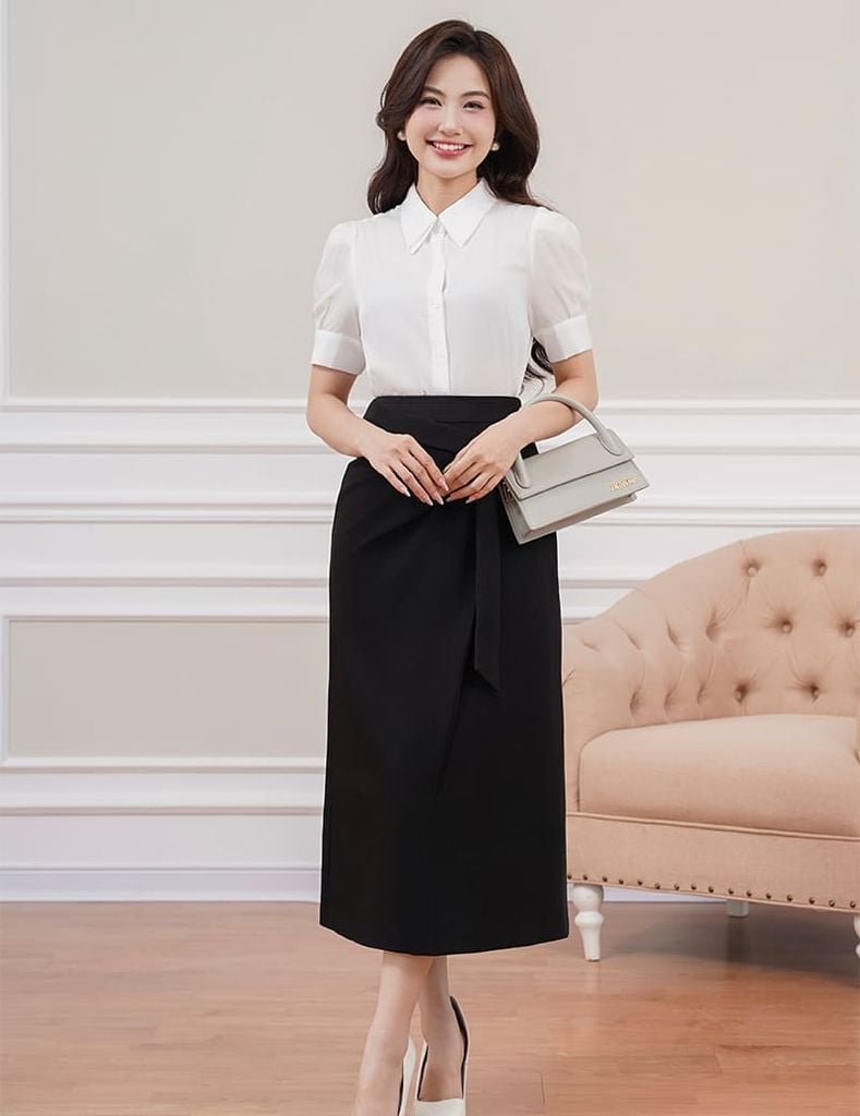 Áo sơ mi nữ ngắn tay cổ hai lớp