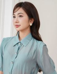Áo sơ mi ngắn tay nữ vai xếp ly