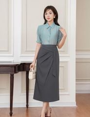 Áo sơ mi ngắn tay nữ vai xếp ly
