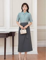 Áo sơ mi ngắn tay nữ vai xếp ly