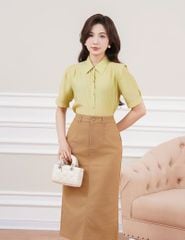 Áo sơ mi ngắn tay nữ vai xếp ly