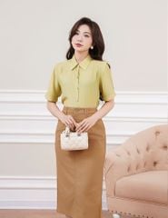 Áo sơ mi ngắn tay nữ vai xếp ly