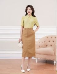 Áo sơ mi ngắn tay nữ vai xếp ly