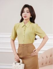Áo sơ mi ngắn tay nữ vai xếp ly