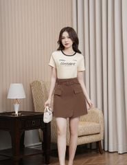 Áo T-shirt nữ phối lé vải dọc vai hình in trước ngực