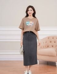 Áo thun ngắn tay nữ casual bo rib hình in cao su nổi bật