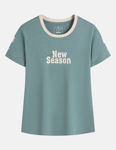 Áo thun ngắn tay cổ tròn nữ hình in trước ngực