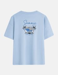 Áo thun ngắn tay cổ tròn nữ hình in trước ngực dáng suông rộng