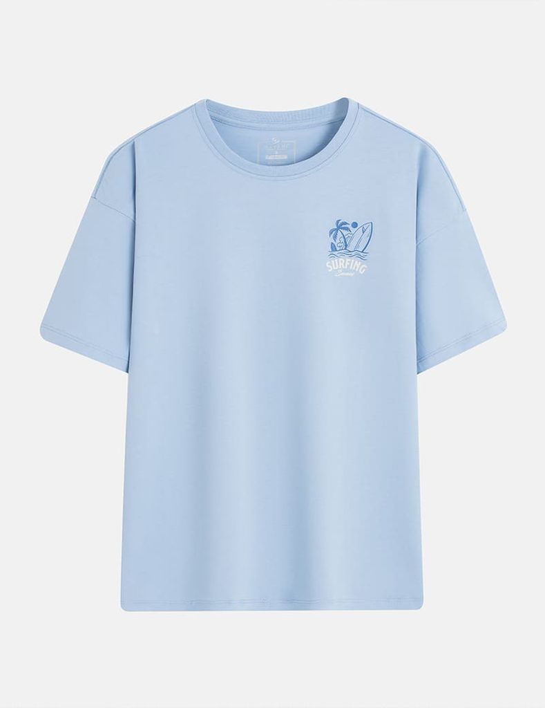 Áo thun ngắn tay cổ tròn nữ hình in trước ngực dáng suông rộng