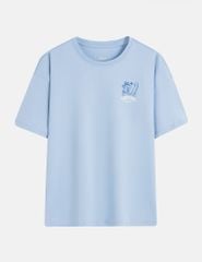 Áo thun ngắn tay cổ tròn nữ hình in trước ngực dáng suông rộng