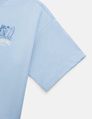 Áo thun ngắn tay cổ tròn nữ hình in trước ngực dáng suông rộng