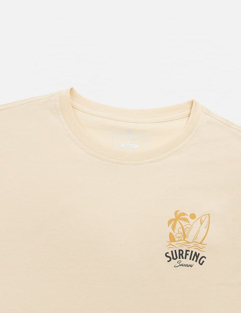 Áo thun ngắn tay cổ tròn nữ hình in trước ngực dáng suông rộng