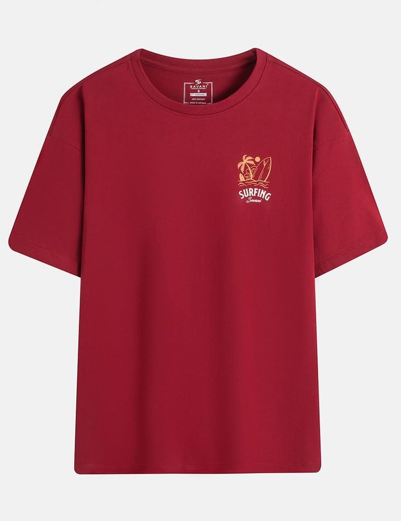 Áo thun ngắn tay cổ tròn nữ hình in trước ngực dáng suông rộng