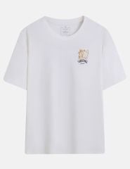 Áo thun ngắn tay cổ tròn nữ hình in trước ngực dáng suông rộng