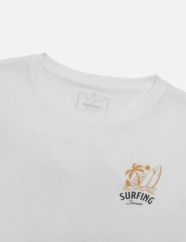 Áo thun ngắn tay cổ tròn nữ hình in trước ngực dáng suông rộng