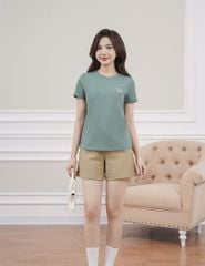 Áo t-shirt ngắn tay nữ cổ tròn in trước ngực