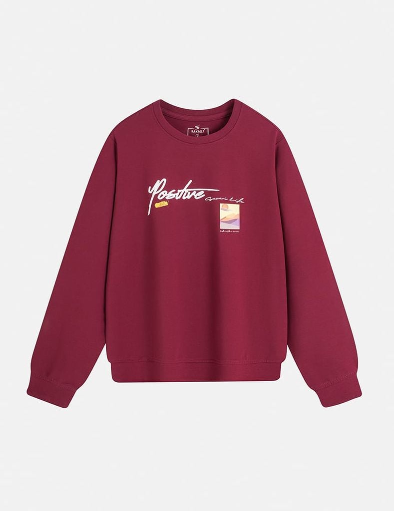 Áo thun nữ dài tay cổ tròn hình in trước ngực