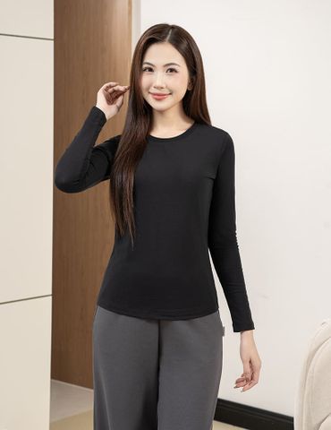Áo thun dài tay cổ tròn nữ thêu logo