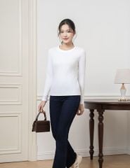 Áo thun dài tay cổ tròn nữ thêu logo