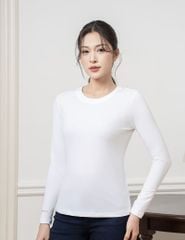 Áo thun dài tay cổ tròn nữ thêu logo