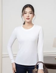 Áo thun dài tay cổ tròn nữ thêu logo