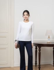 Áo thun dài tay cổ tròn nữ thêu logo