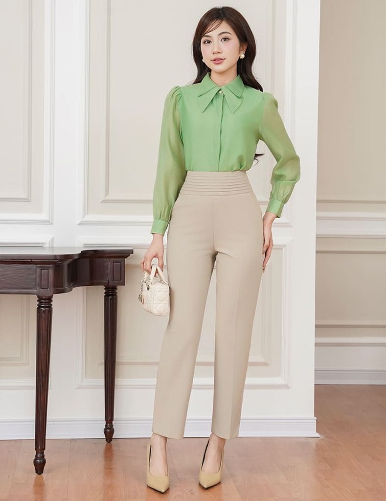 Quần âu nữ ống đứng cạp gân bản to