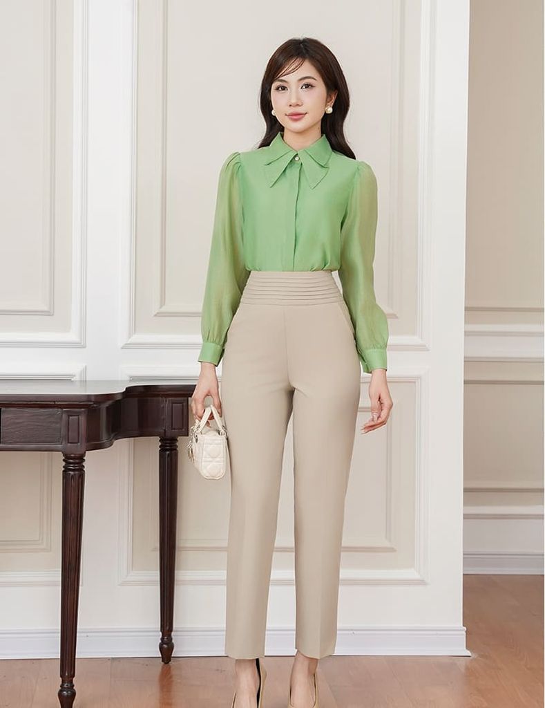 Quần âu nữ ống đứng cạp gân bản to