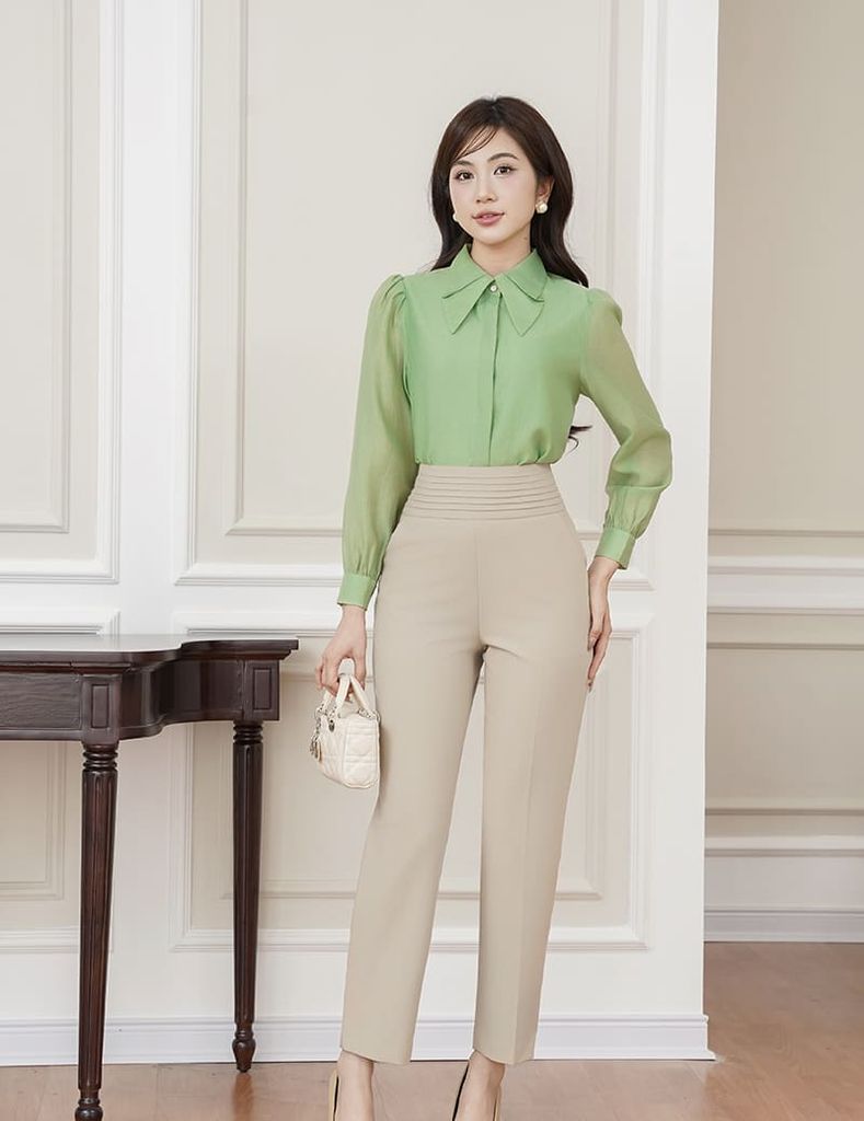 Quần âu nữ ống đứng cạp gân bản to