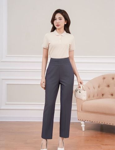 Quần âu nữ ống đứng cạp gân bản to