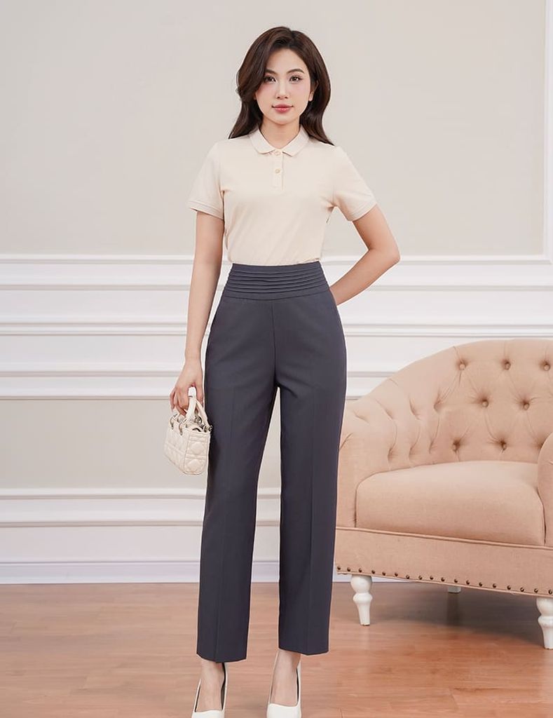 Quần âu nữ ống đứng cạp gân bản to