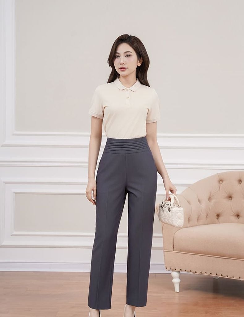 Quần âu nữ ống đứng cạp gân bản to
