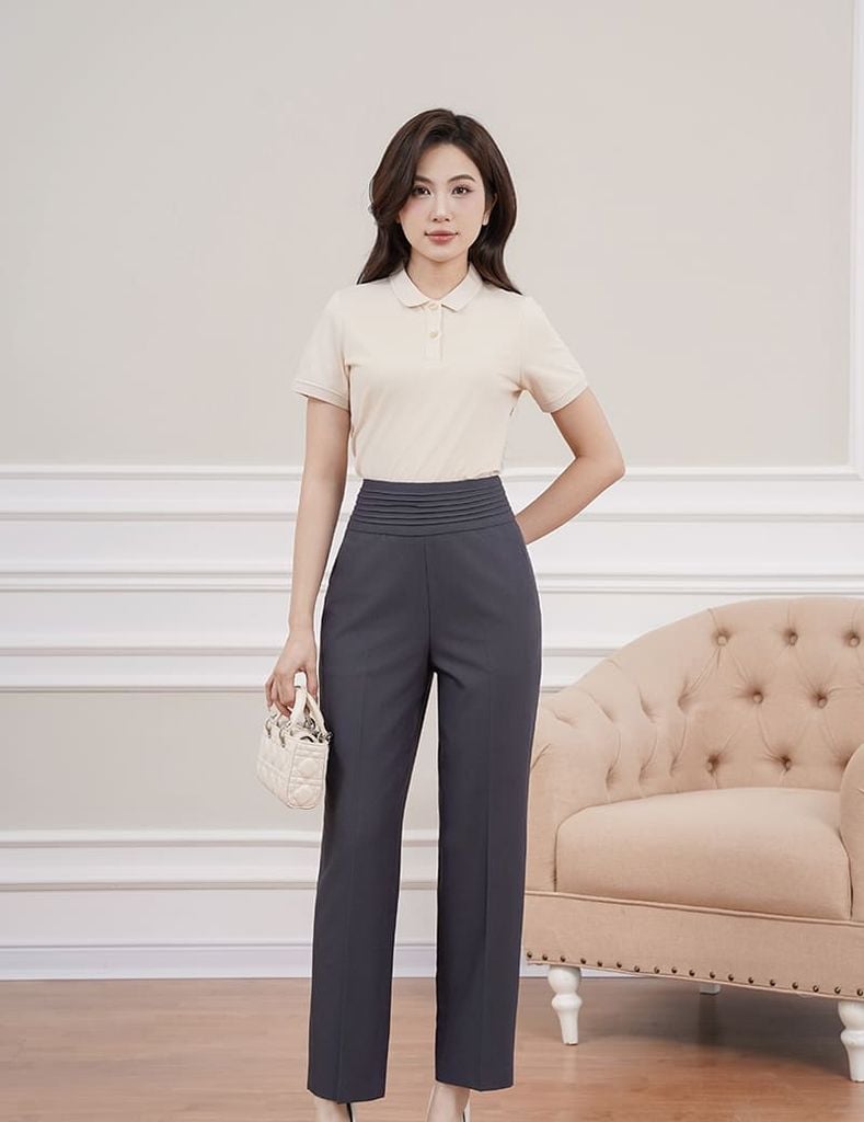 Quần âu nữ ống đứng cạp gân bản to